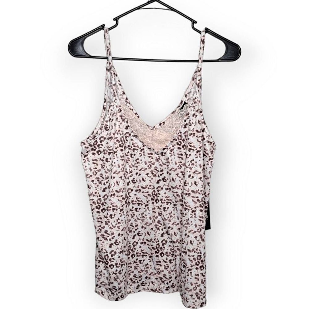 Tahari Animal Print Lace Trimmed Camisole size Large NWT
